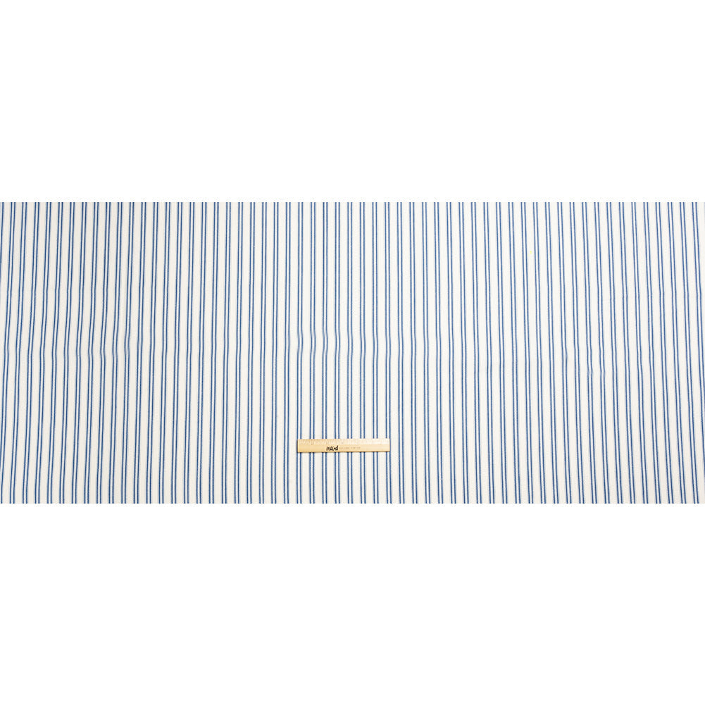 White, Summer Blue and Sky Blue Modern Ticking Stripes Cotton Twill