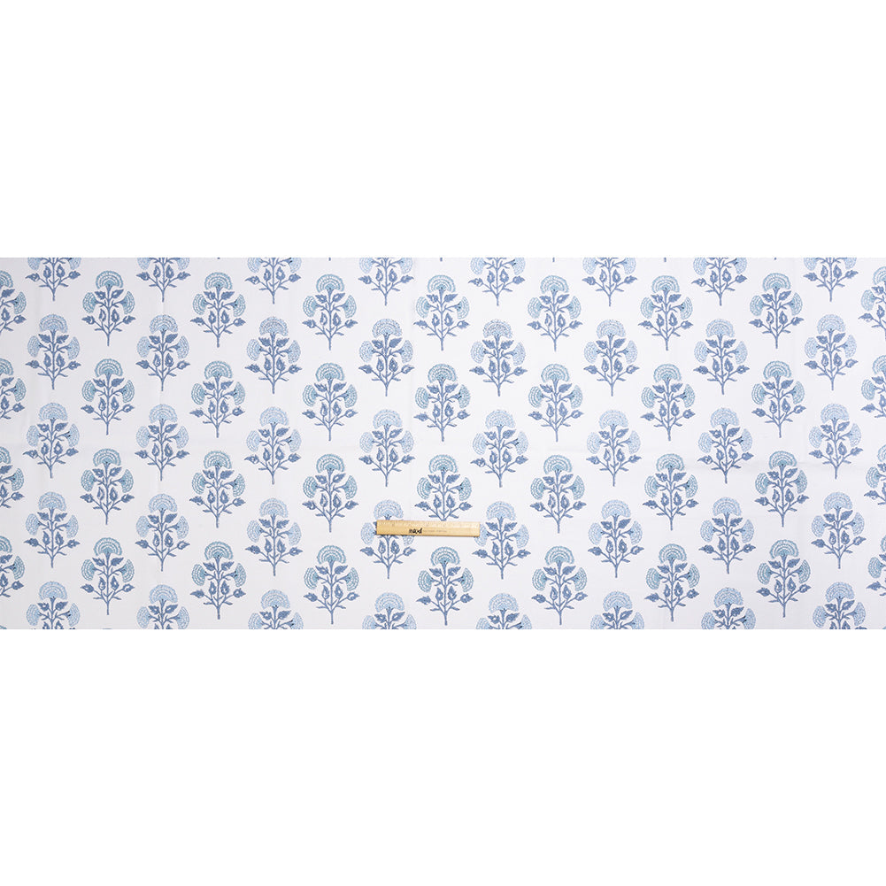Blue and White Classic Floral Printed Cotton Canvas
