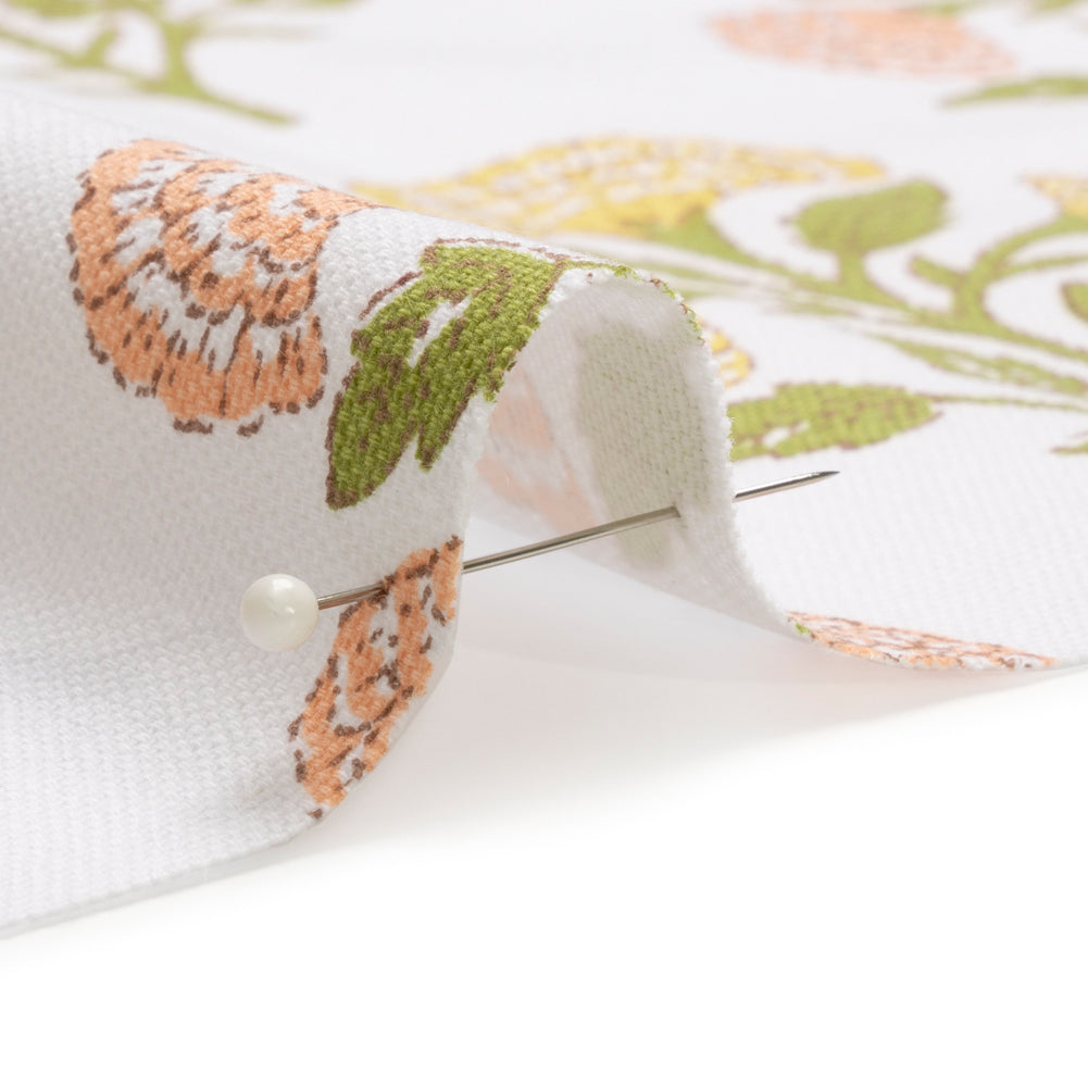Coral, Yellow and Green Classic Floral Printed Cotton Canvas