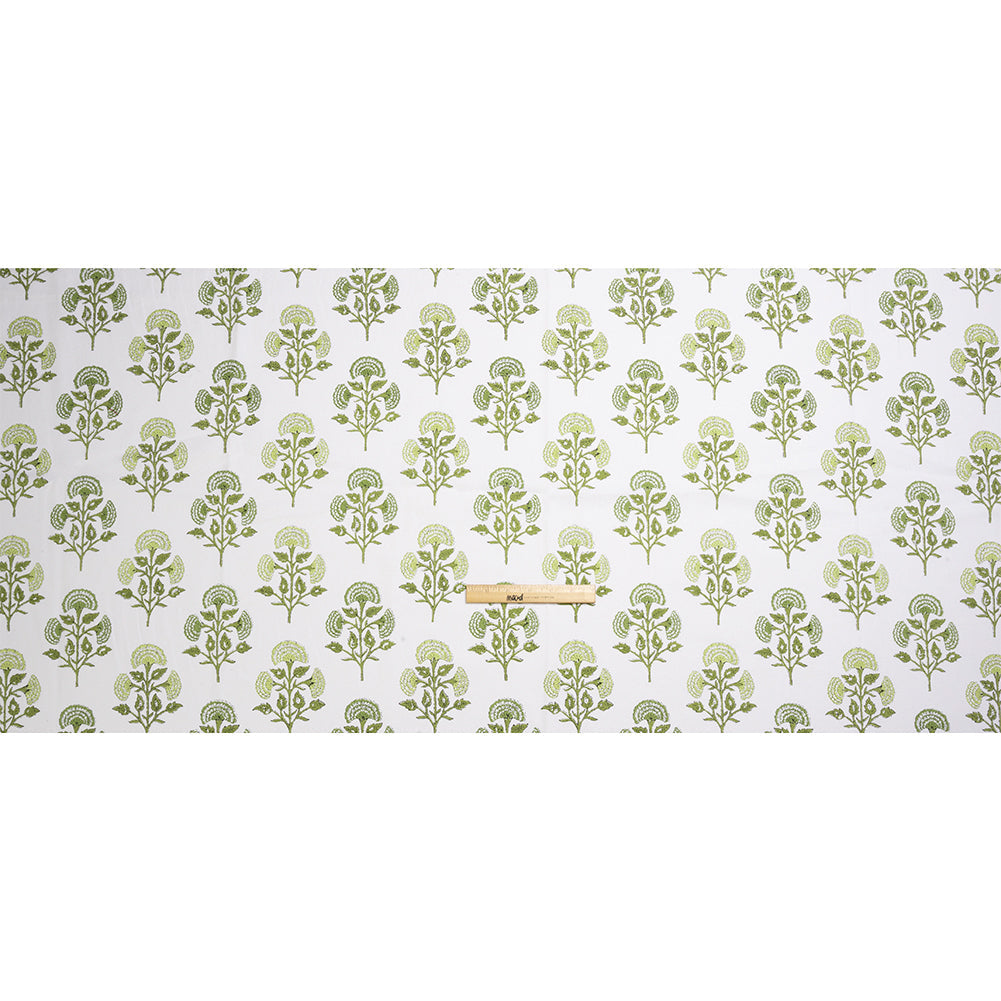 Green and White Classic Floral Printed Cotton Canvas