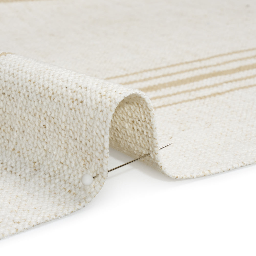 Crypton Sand on White Striped Stain Resistant Polyester and Linen Chenille Upholstery Woven