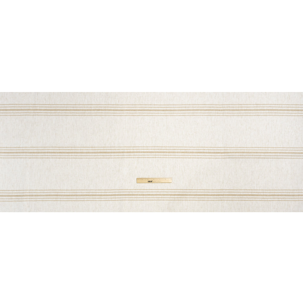 Crypton Sand on White Striped Stain Resistant Polyester and Linen Chenille Upholstery Woven