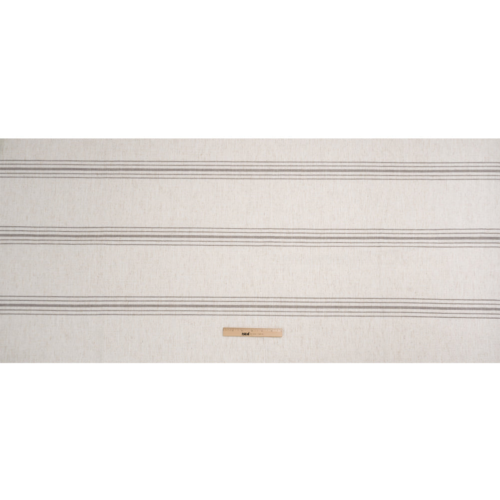 Crypton Stone on White Striped Stain Resistant Polyester and Linen Chenille Upholstery Woven