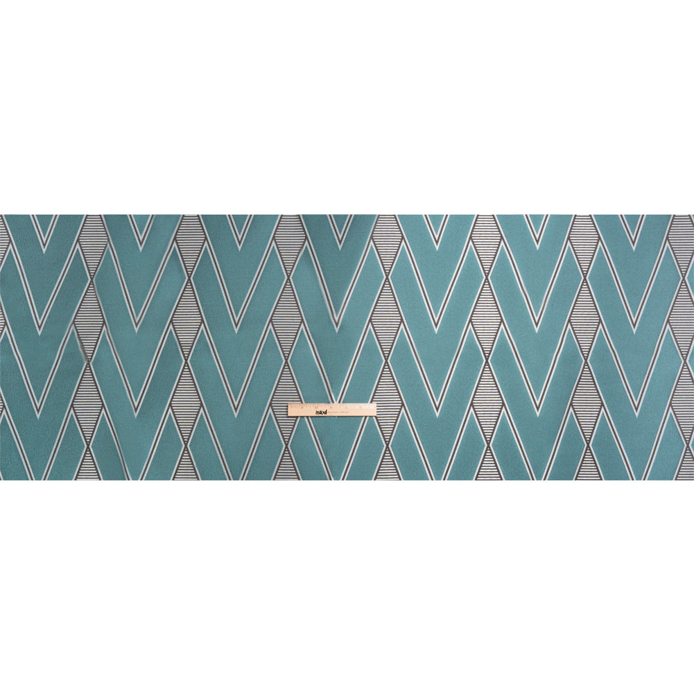 Teal, Charcoal and Gray Deco Diamonds Polyester Jacquard
