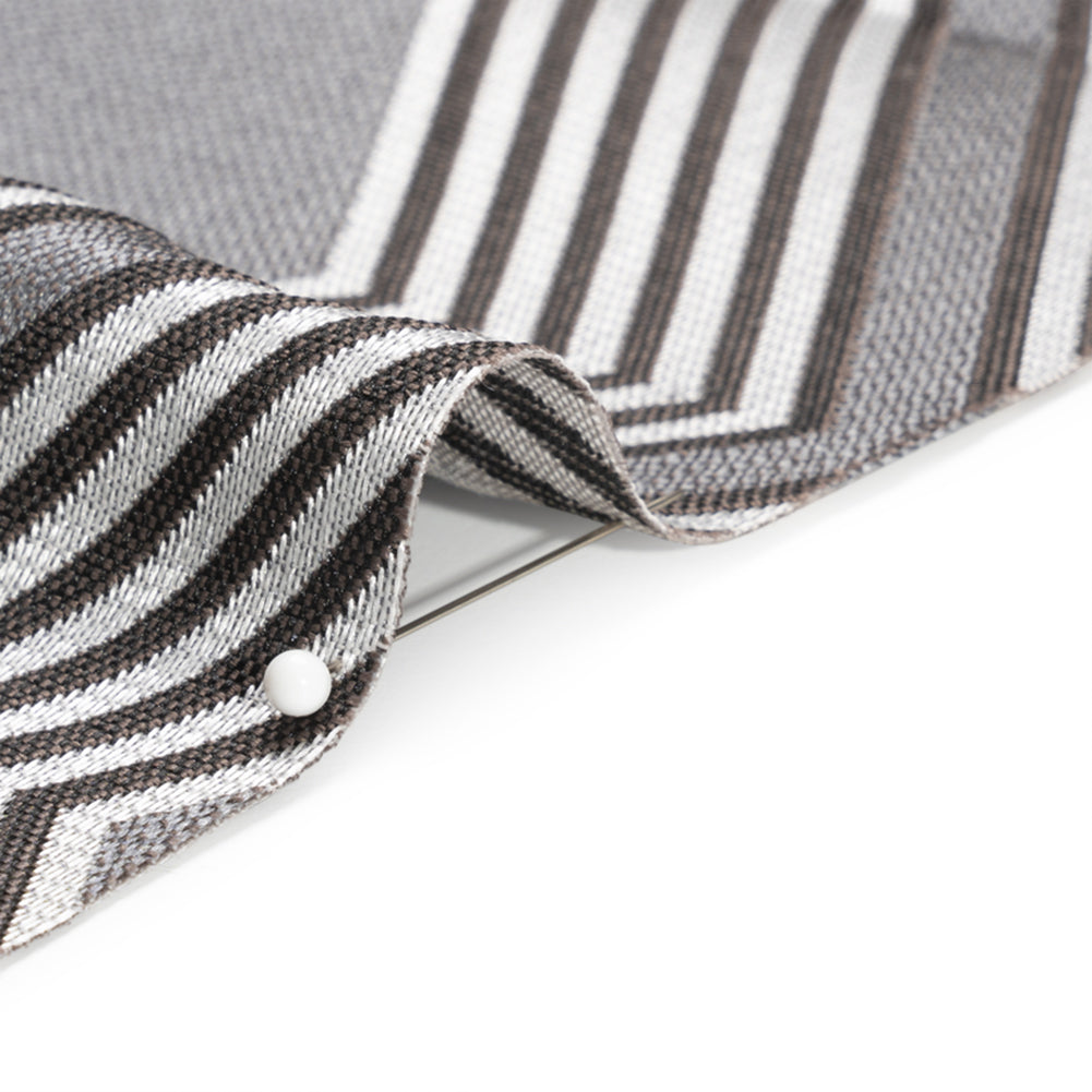 Silver, Charcoal and Gray Reverberating Hexagons Polyester Jacquard