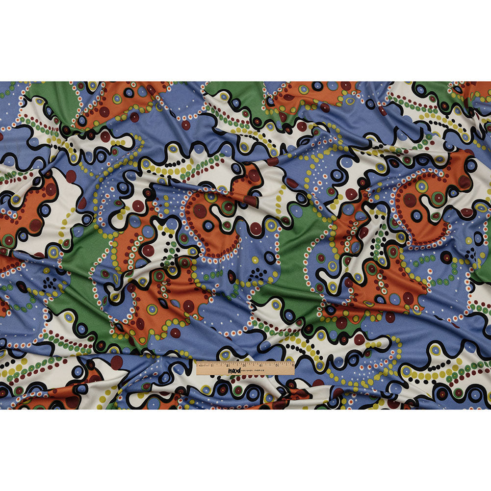 Country Blue, Orange and Sage Amoeba Medley Abstract Silk Jersey