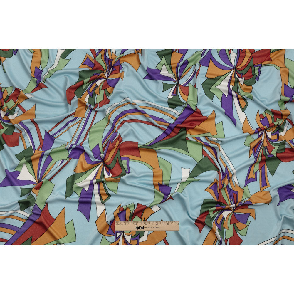 Aqua, Purple and Green Geometric Explosions Silk Jersey