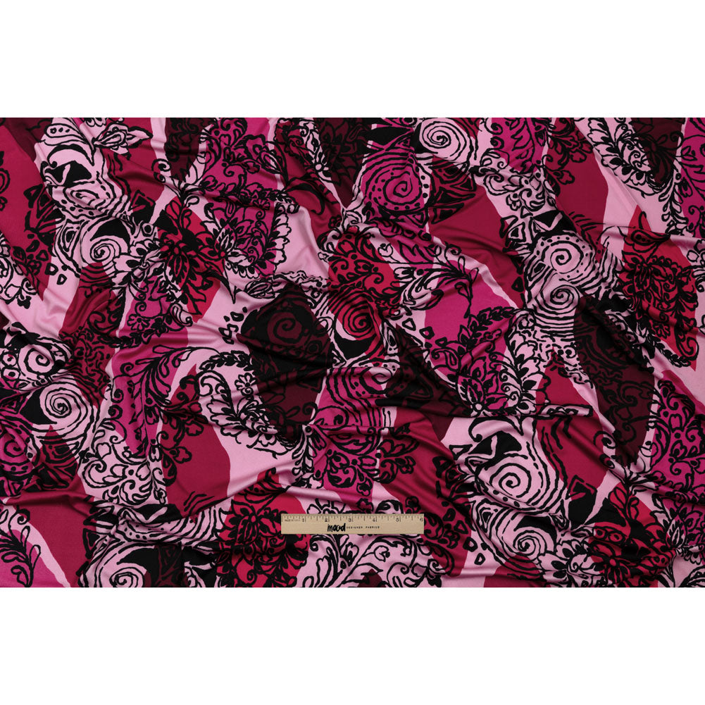 Bubblegum, Fuchsia and Wine Diamonds and Floral Outlines Silk Jersey