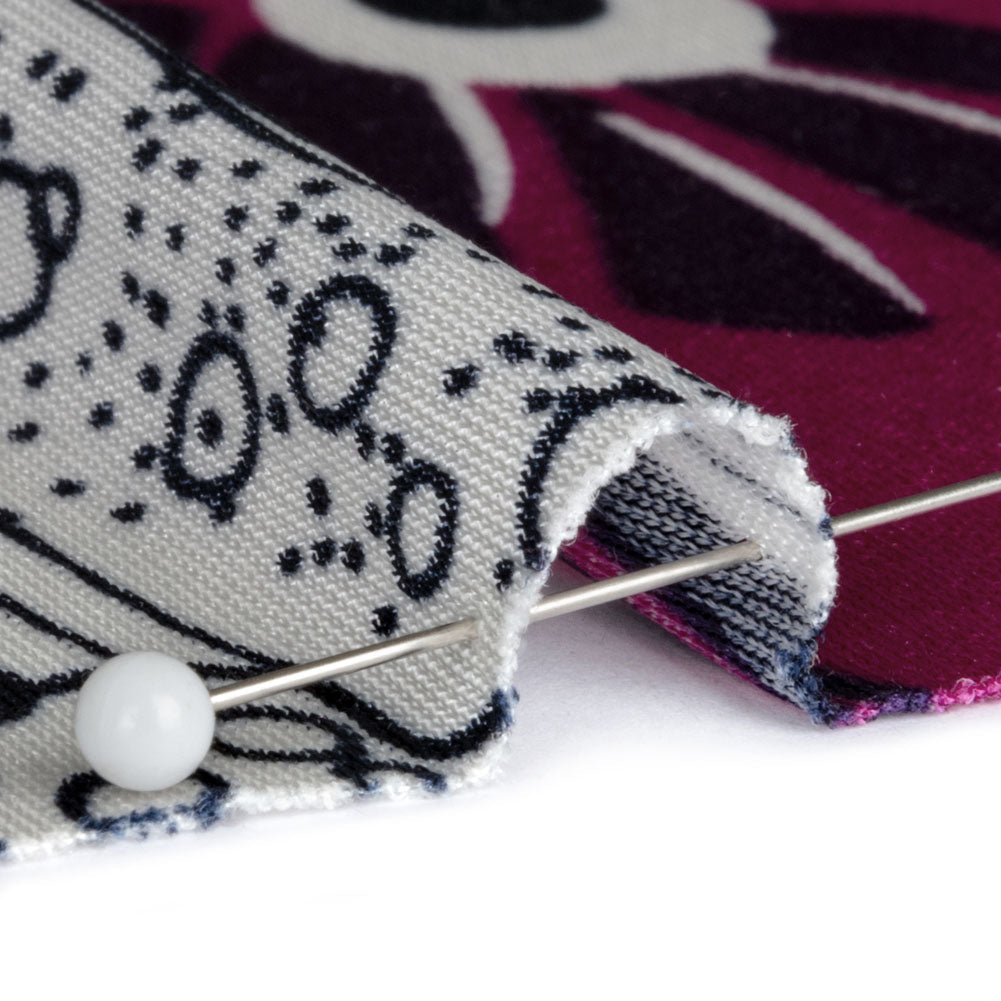 Magenta, Kiwi and Navy Flowers and Animal Sketches Silk Jersey