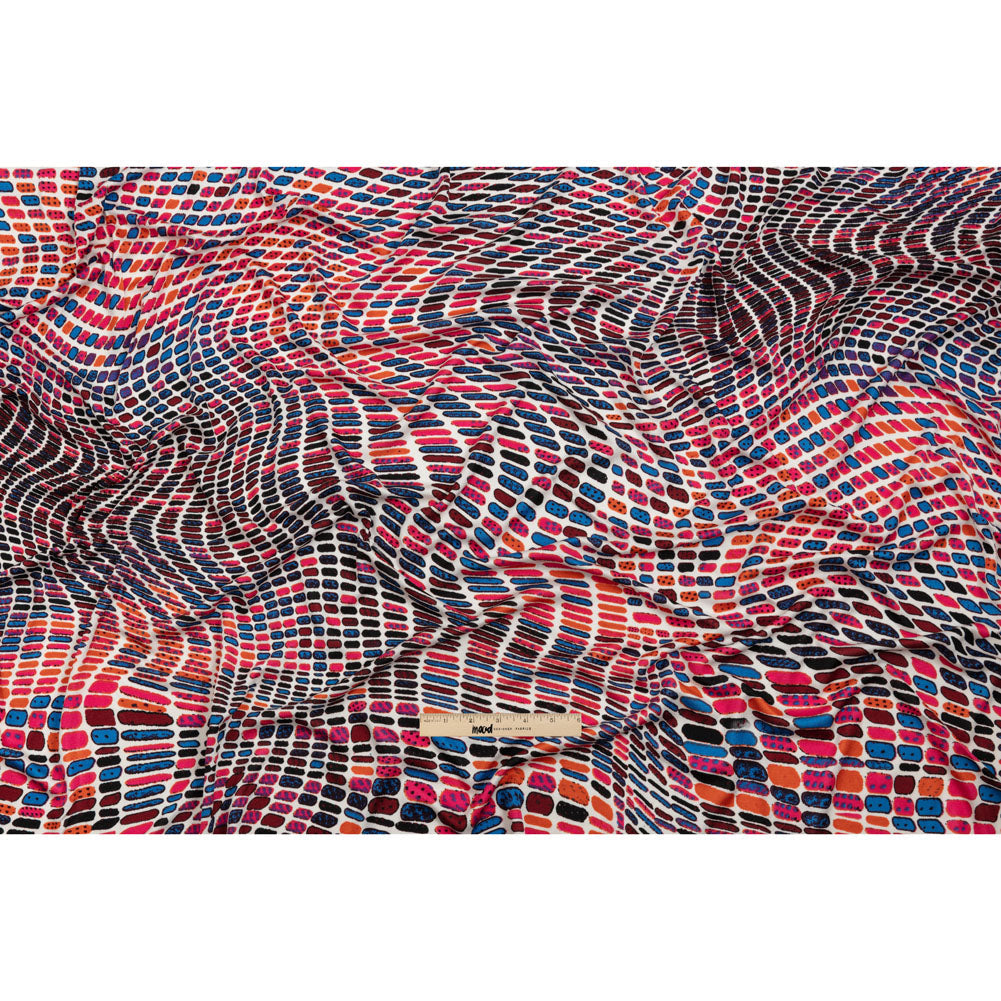 Pink, Orange and Blue Shapely Waves Silk Jersey