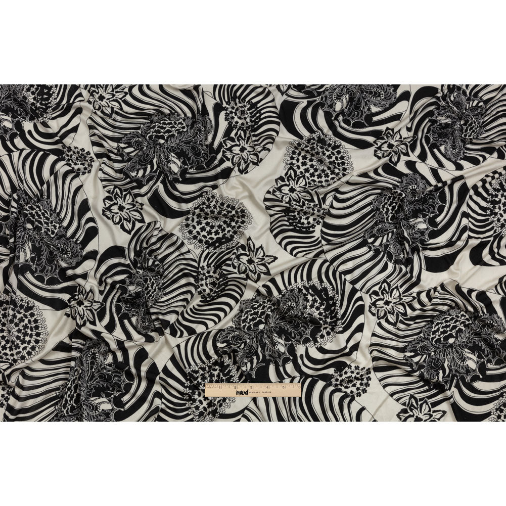 Black and White Floral Delight Silk Jersey