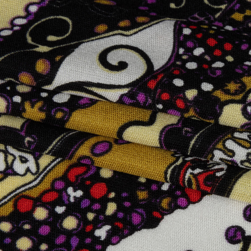 Gold, Purple and Black Fancy Diagonal Stripes Silk Jersey