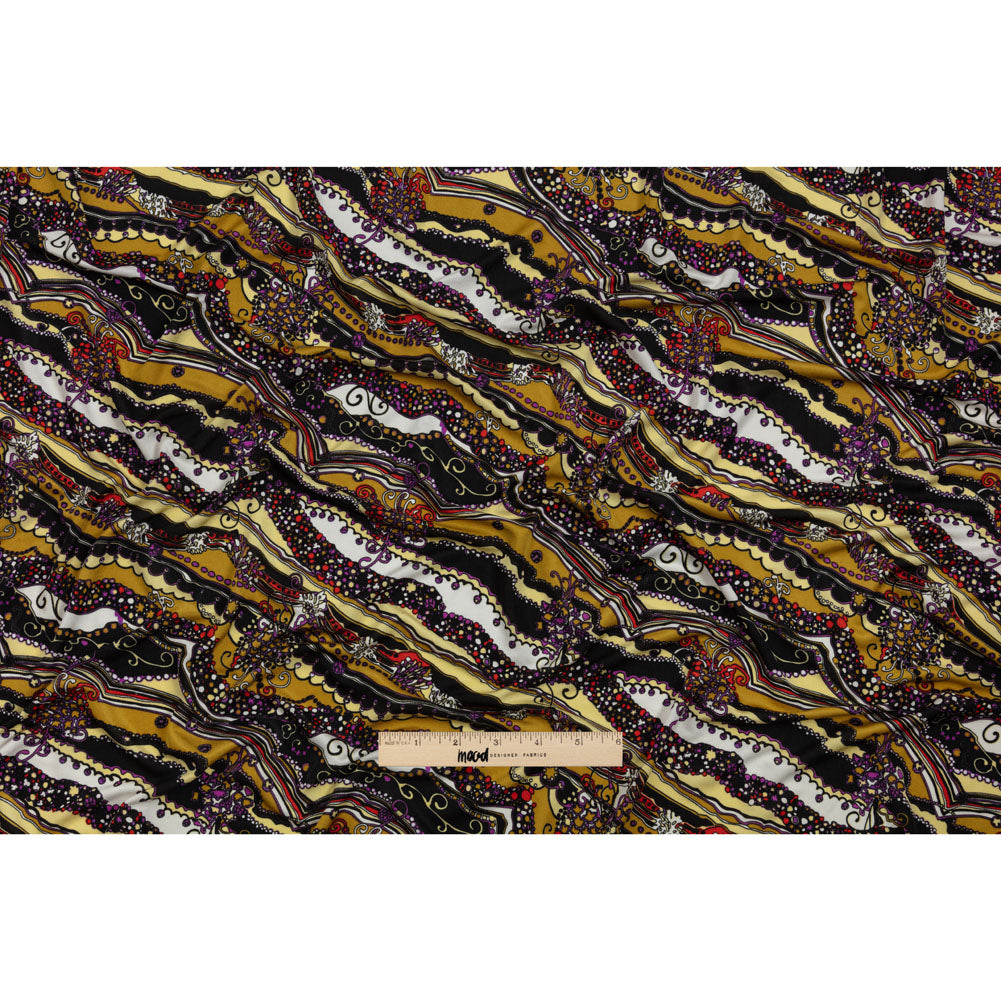 Gold, Purple and Black Fancy Diagonal Stripes Silk Jersey
