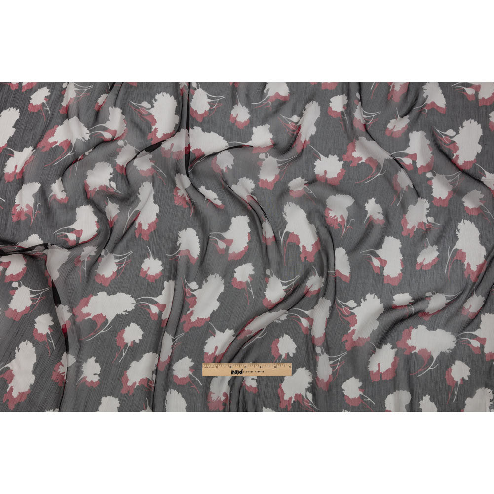 Black, Red and White Echoes of Leaves Crinkled Silk Chiffon