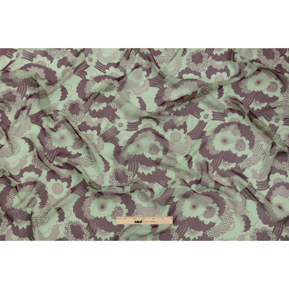 Chocolate and Mint Flowers in the Sky Silk Chiffon
