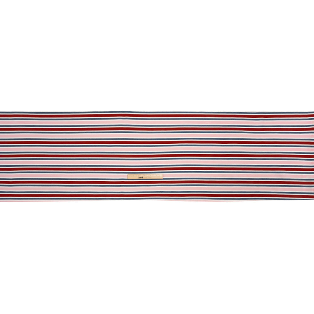Oscar De La Renta Pink, Red and Metallic Blue Striped Stretch Interlock Knit