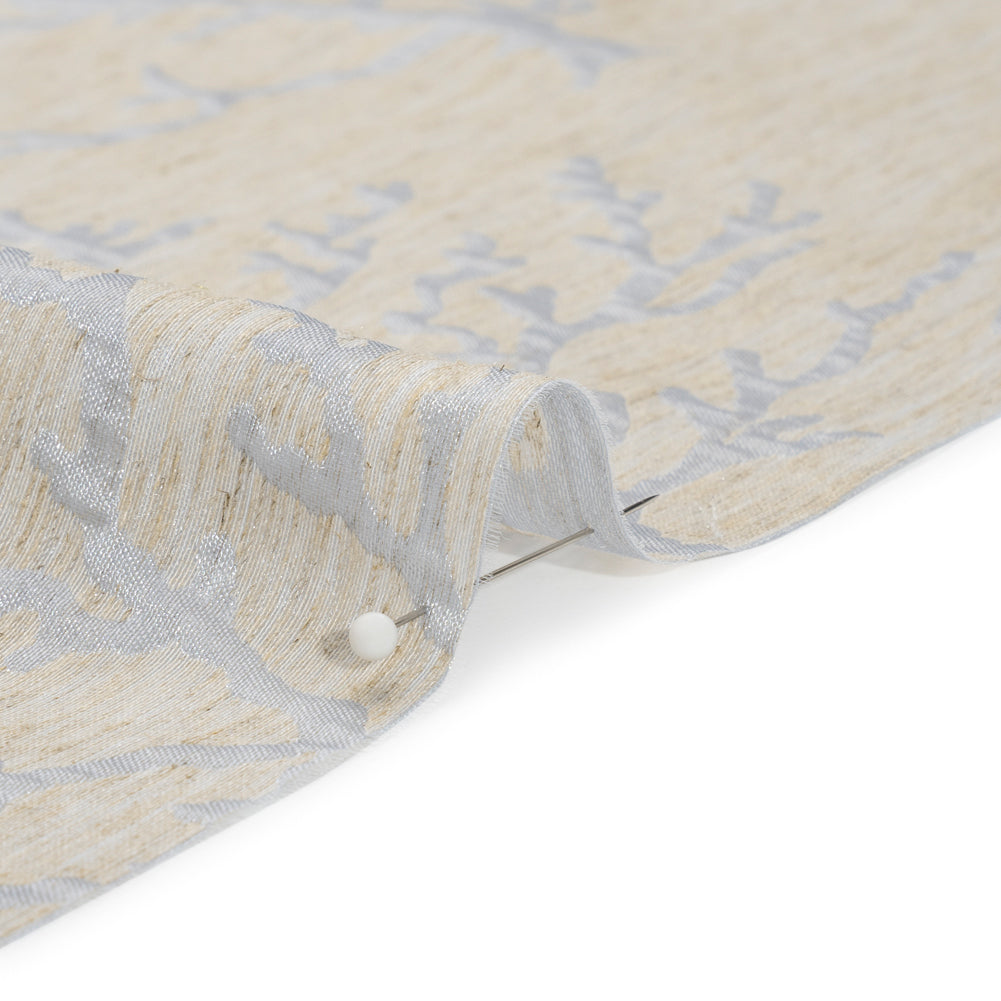 Luminous Baby Blue and Heathered Beige Winter Trees Lightweight Polyester and Linen Brocade