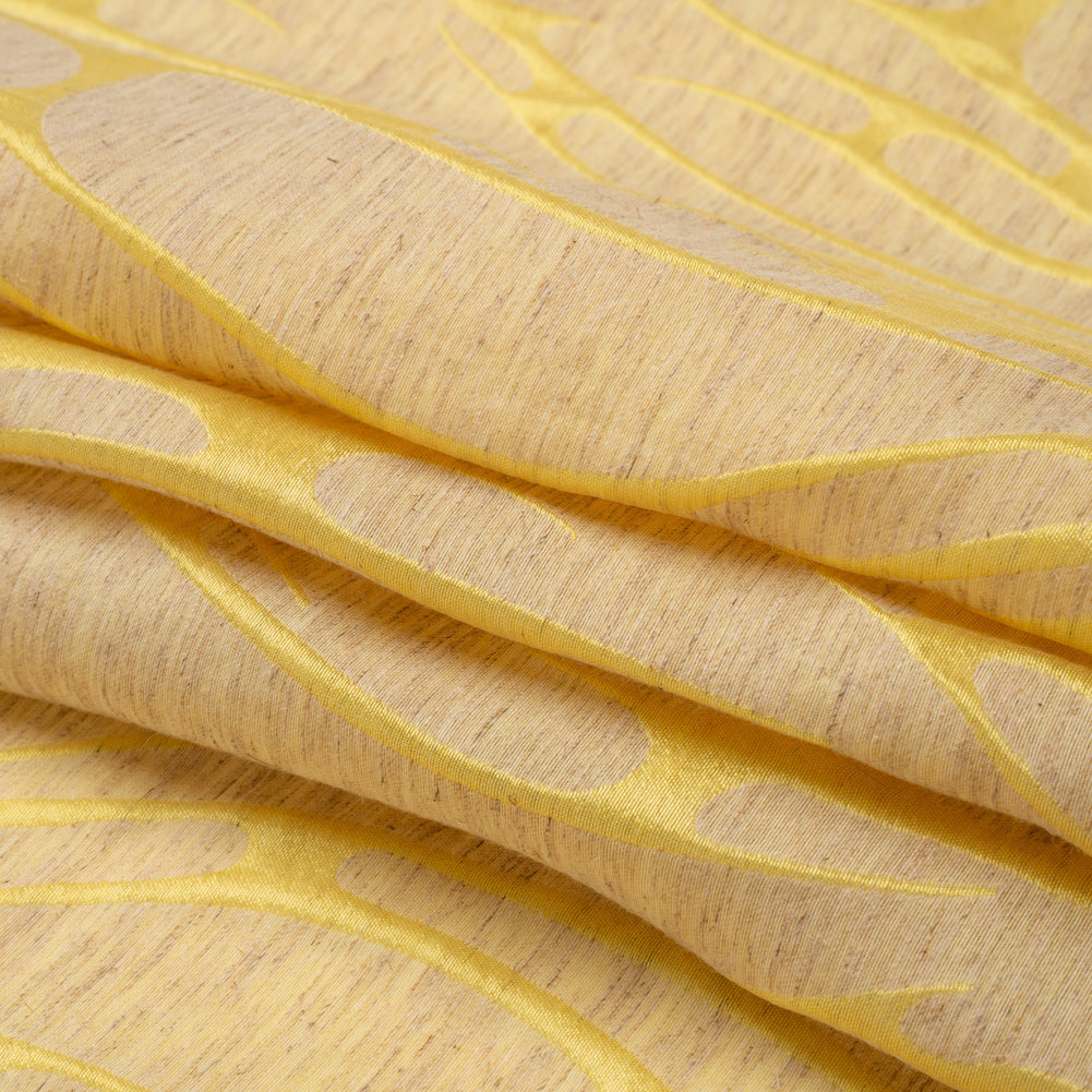 Luminous Yellow and Heathered Beige Ripples Lightweight Polyester and Linen Brocade