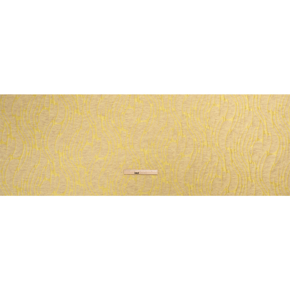 Luminous Yellow and Heathered Beige Ripples Lightweight Polyester and Linen Brocade