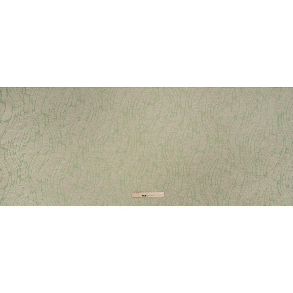 Luminous Sage Green and Heathered Beige Ripples Lightweight Polyester and Linen Brocade