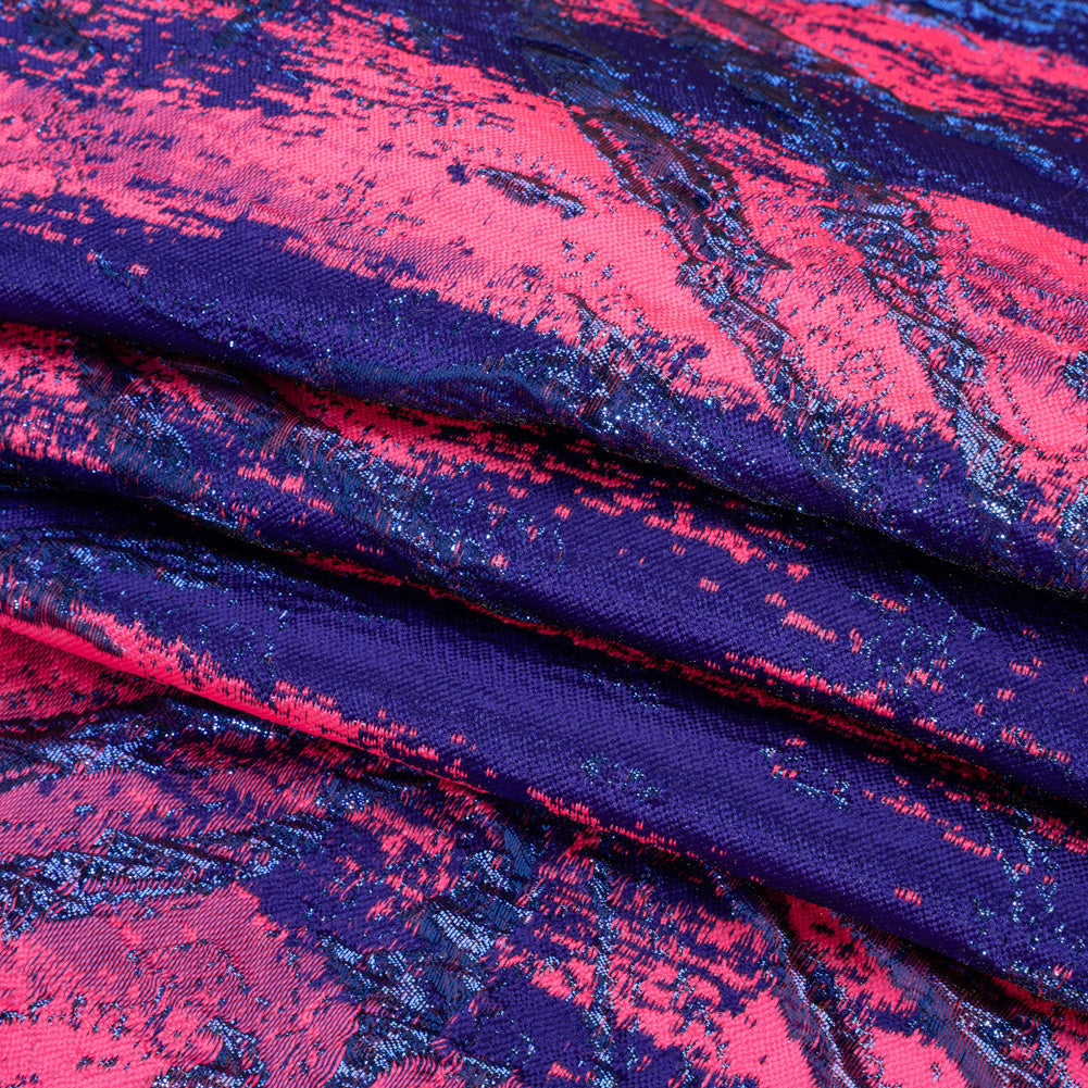 Metallic Blue, Royal and Hot Pink Exploding Flowers and Brushstrokes Luxury Brocade