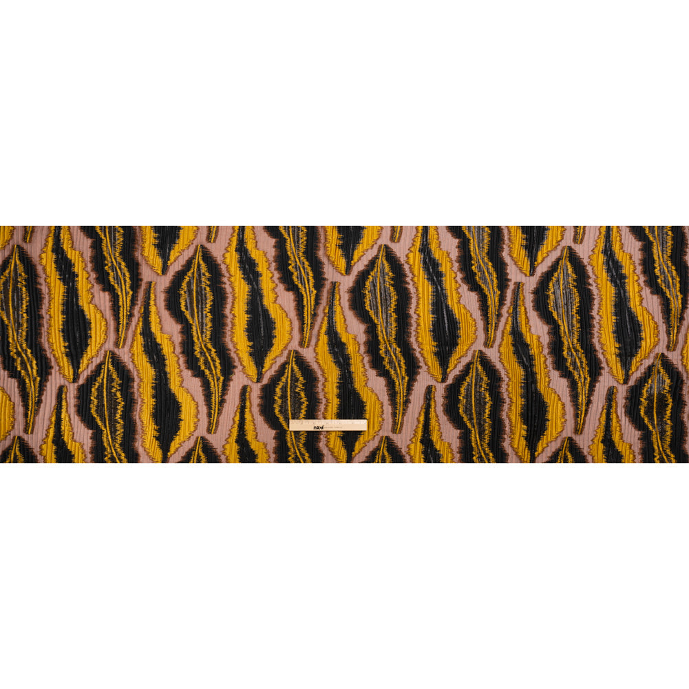 Metallic Brown, Mustard and Black Abstract Islands Ribbed Burnout Luxury Brocade