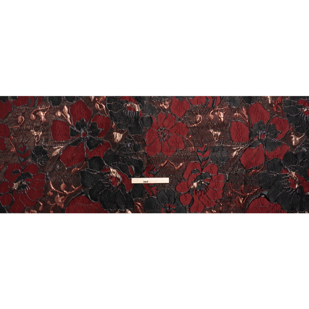 Metallic Copper, Burgundy and Black Floral Luxury Brocade