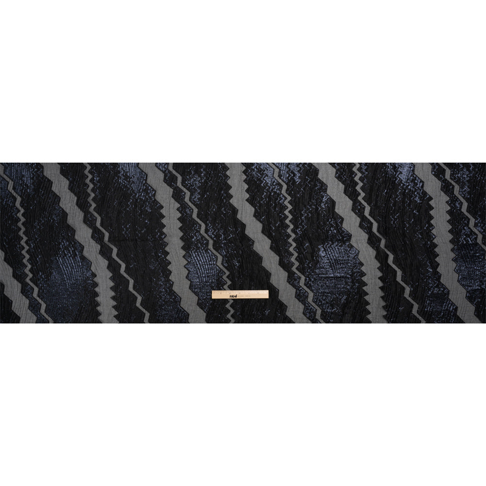 Metallic Midnight and Black Drifting Rifts Crinkled Luxury Burnout Brocade