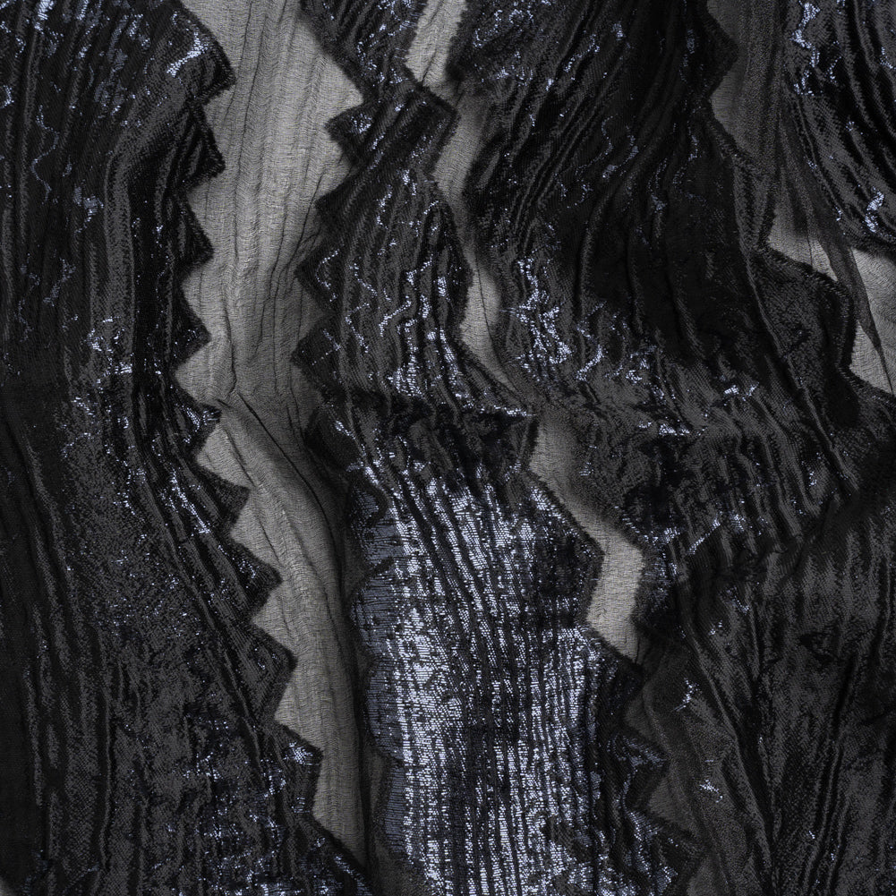 Metallic Midnight and Black Drifting Rifts Crinkled Luxury Burnout Brocade