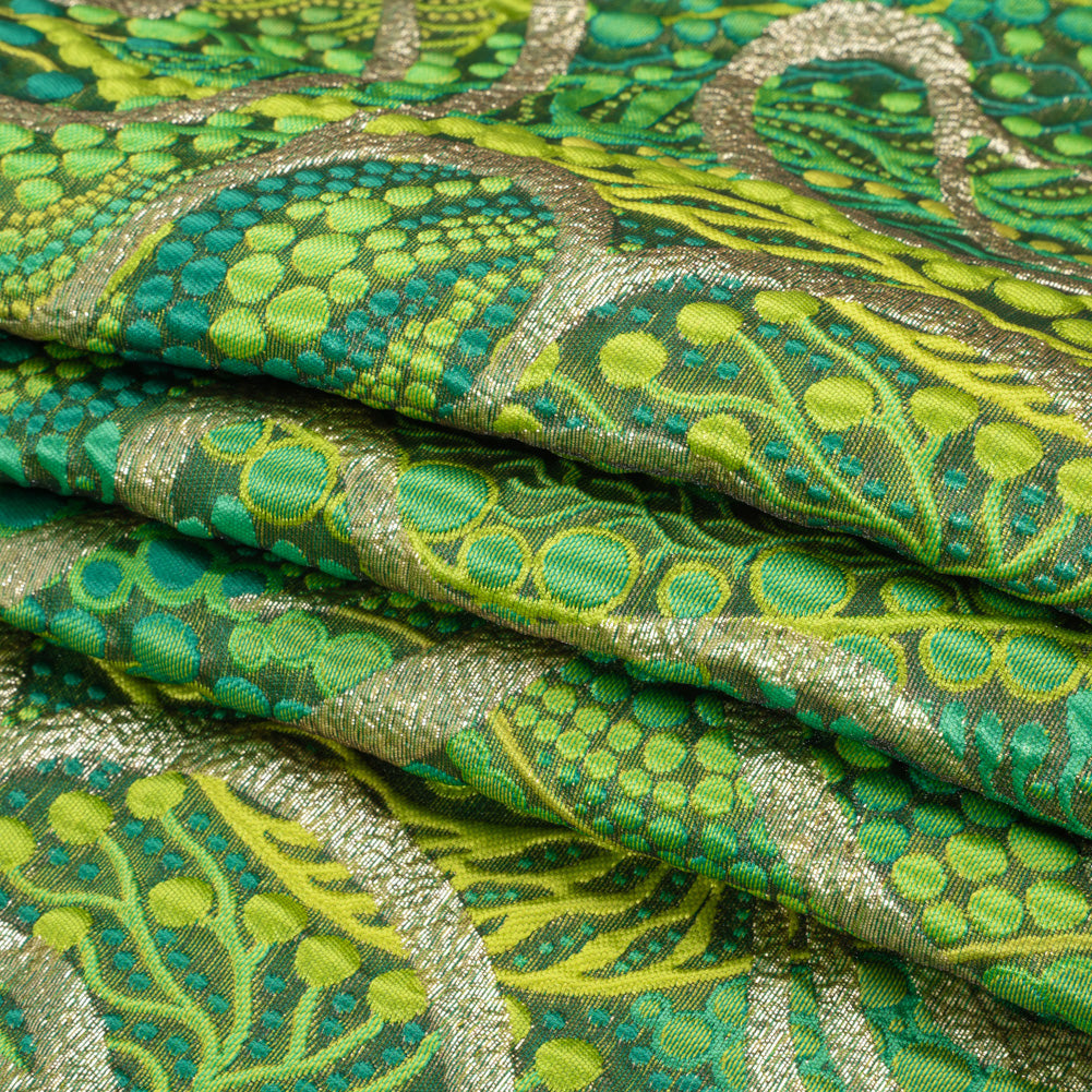 Metallic Gold and Lime Green Organic Flow Luxury Brocade