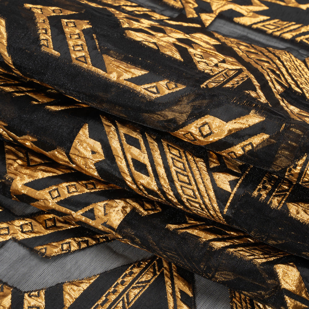 Metallic Gold and Black Geometric Pathways Luxury Burnout Brocade