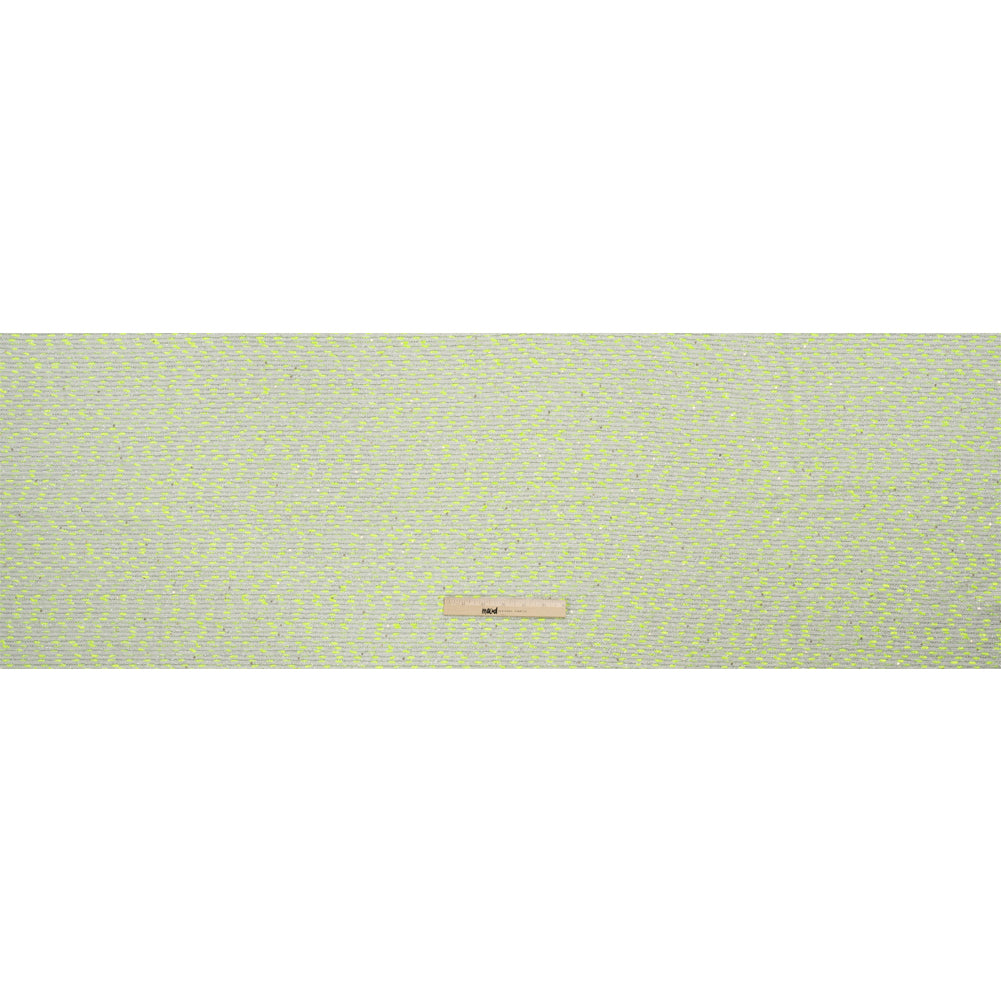 Chenille Woven with Sequins and Eyelash Fringe - White, Neon Yellow and Metallic Silver