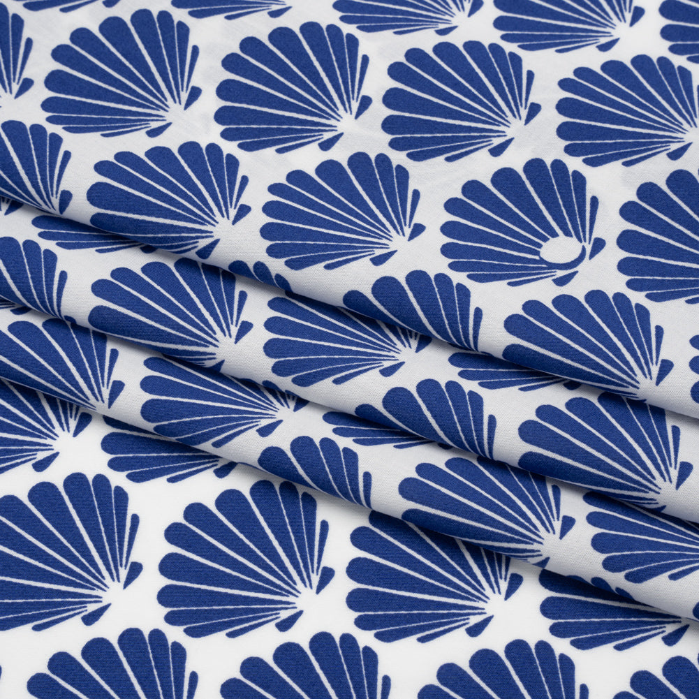 Cotton and Rayon Shirting - Blue and White Seashells