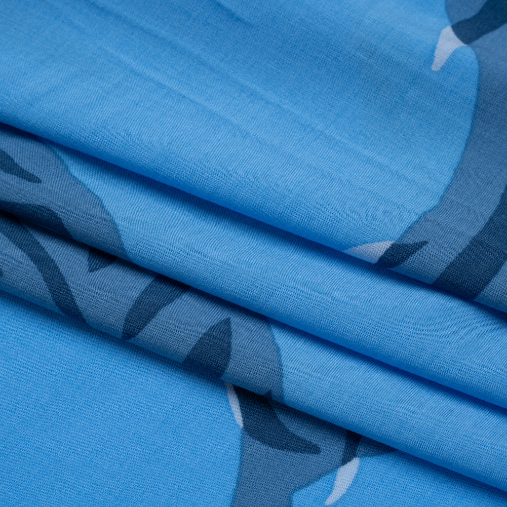 Rayon Batiste - Sky Blue Palm Leaves