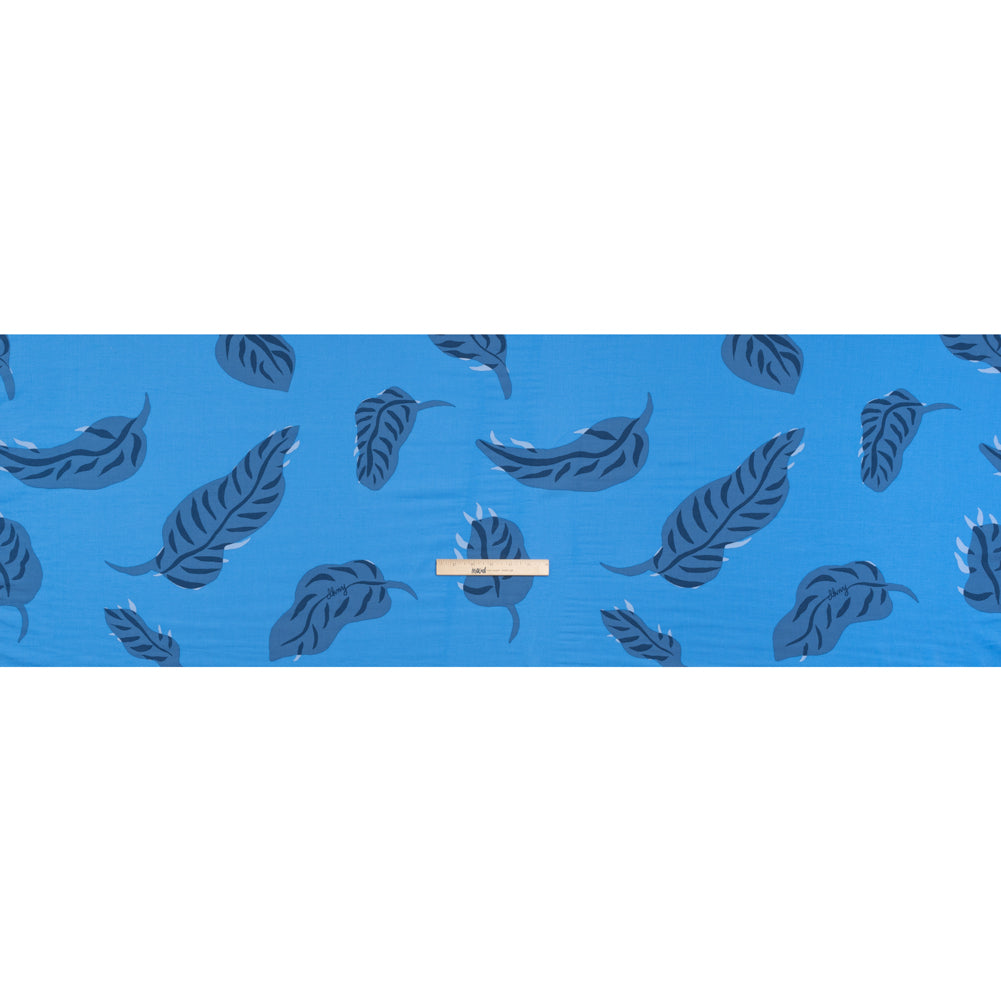 Rayon Batiste - Sky Blue Palm Leaves
