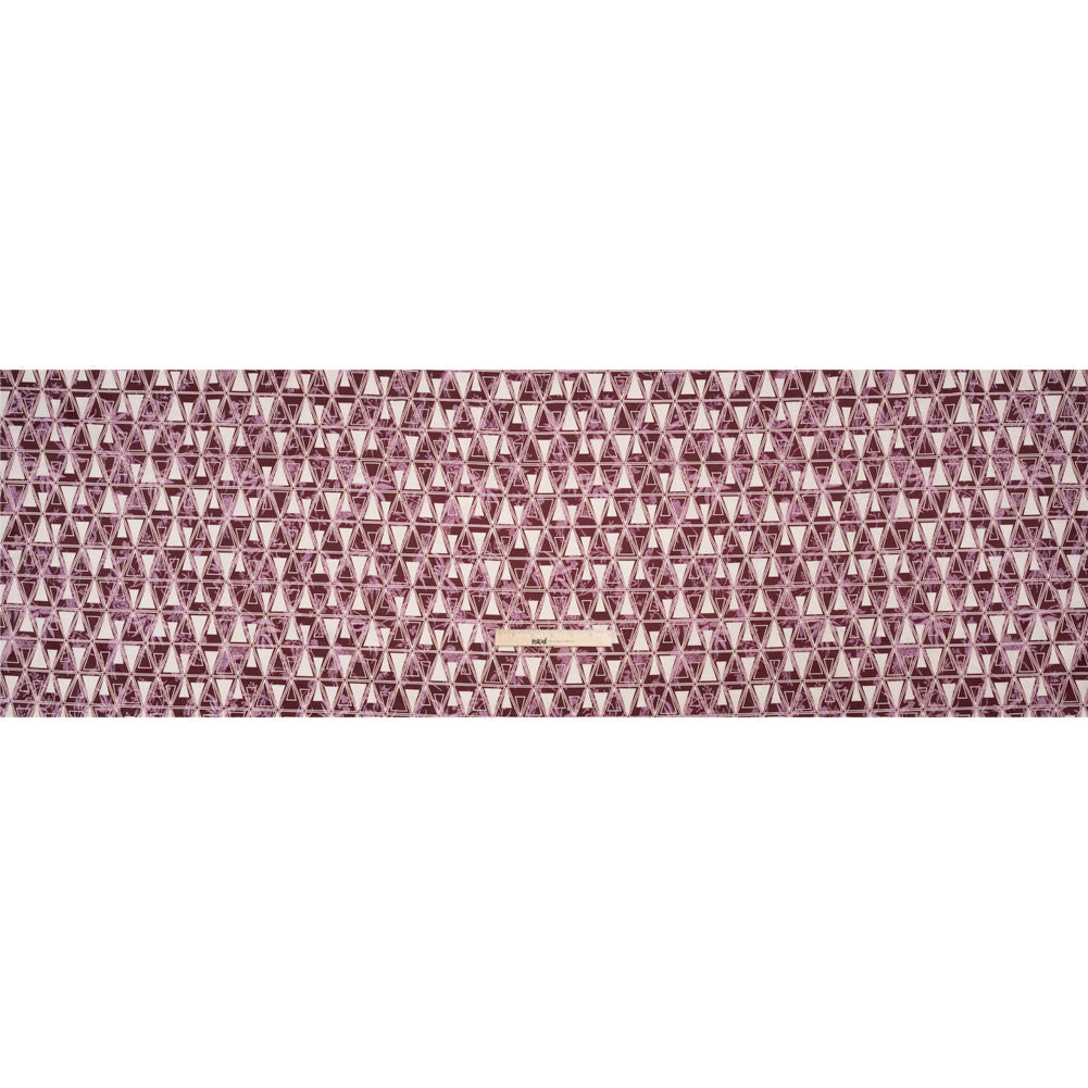 Stretch Flowers and Cranes Jacquard Print - Burgundy and White Triangles - Mood Exclusive Take Flight