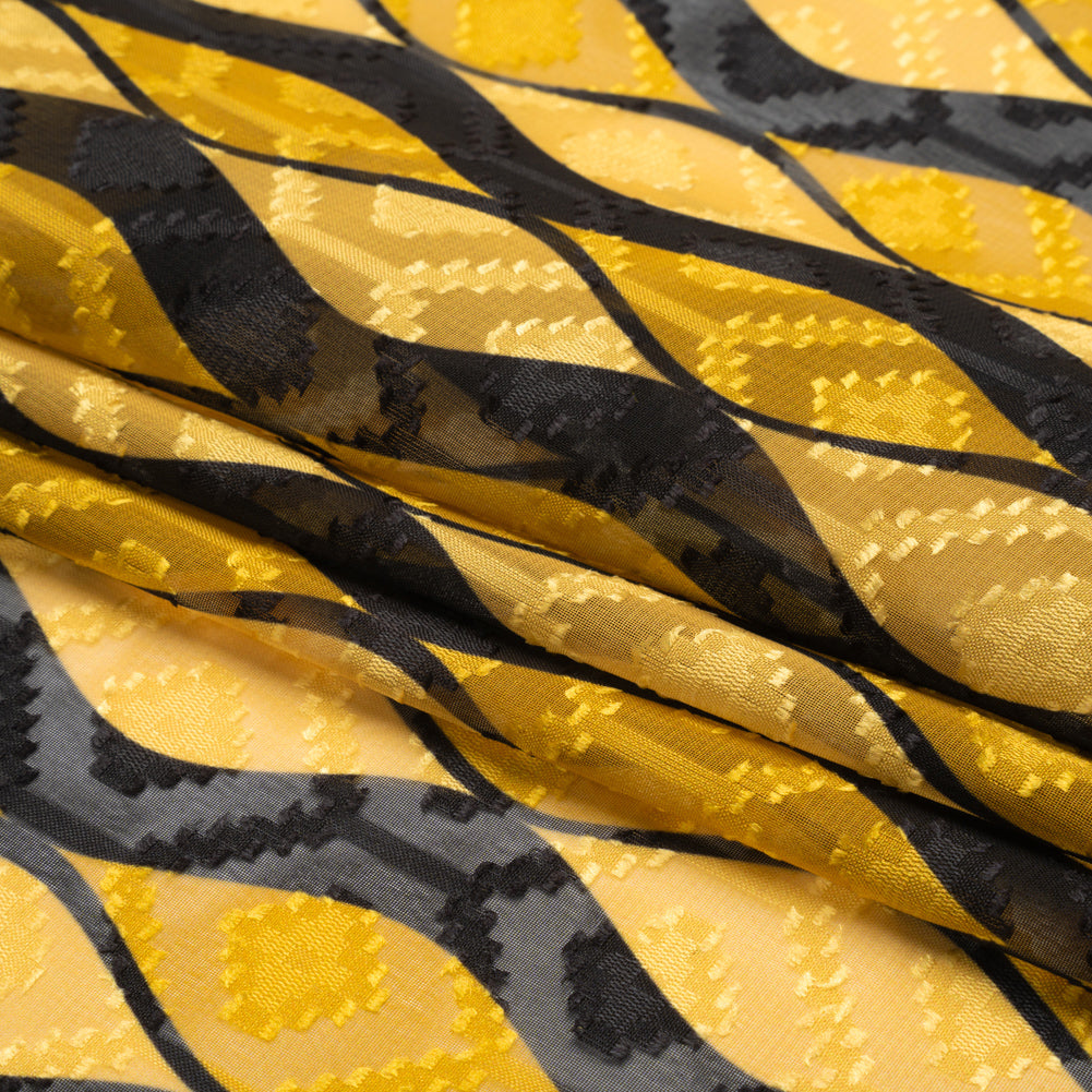 Geometric Burnout Polyester Woven Print - Saffron Yellow Waves - Mood Exclusive Mayfield Falls