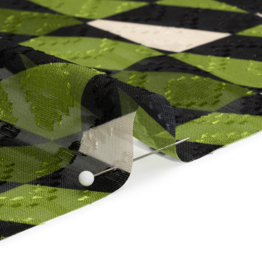 Geometric Burnout Polyester Woven Print - Green Divided Squares - Mood Exclusive Healthshire Hills