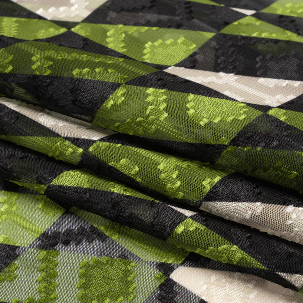 Geometric Burnout Polyester Woven Print - Green Divided Squares - Mood Exclusive Healthshire Hills