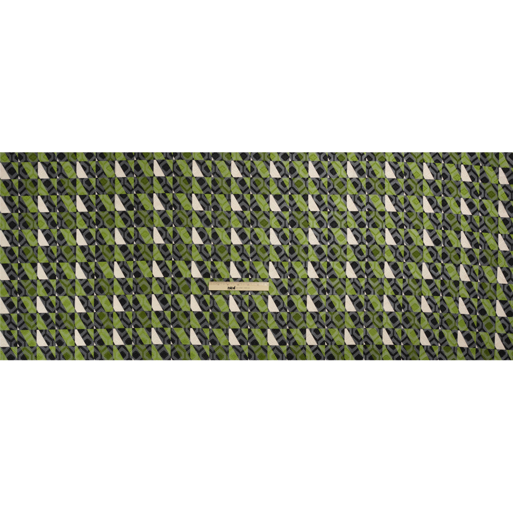 Geometric Burnout Polyester Woven Print - Green Divided Squares - Mood Exclusive Healthshire Hills