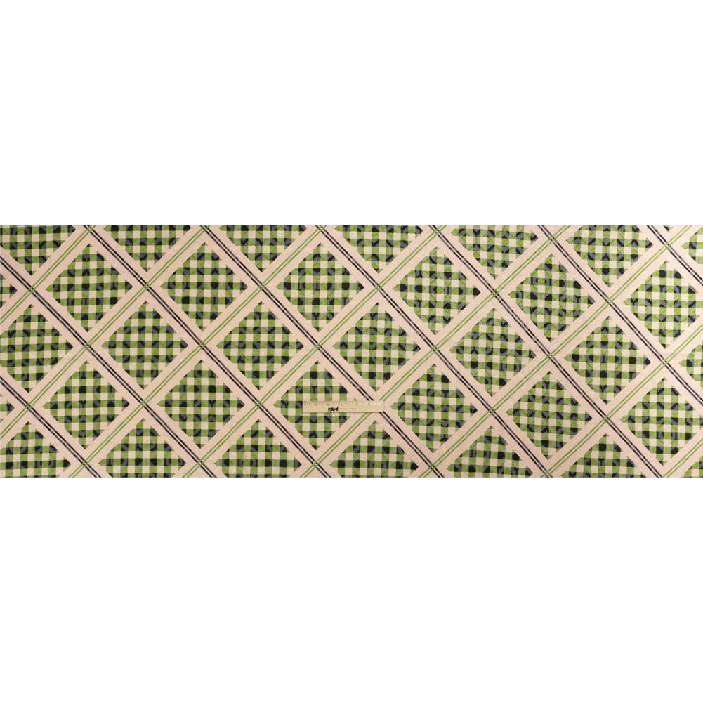 Geometric Burnout Polyester Woven Print - Leaf Green Gingham Plaid - Mood Exclusive Al Fresco Feast
