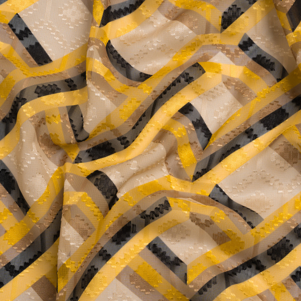 Geometric Burnout Polyester Woven Print - Yellow, Beige and Black Geometric - Mood Exclusive Bananquit Babble
