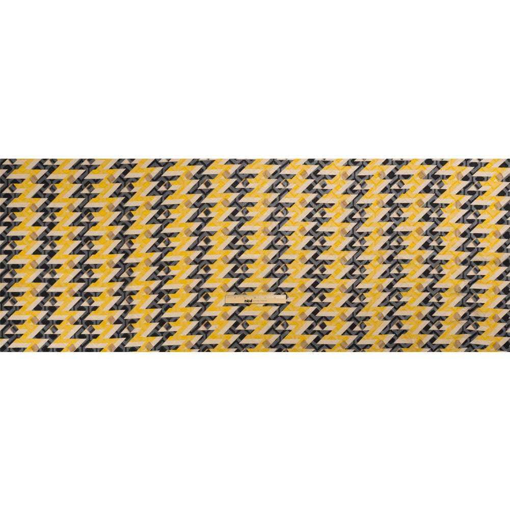 Geometric Burnout Polyester Woven Print - Cream, Yellow and Black Geometric - Mood Exclusive Treasures Untold