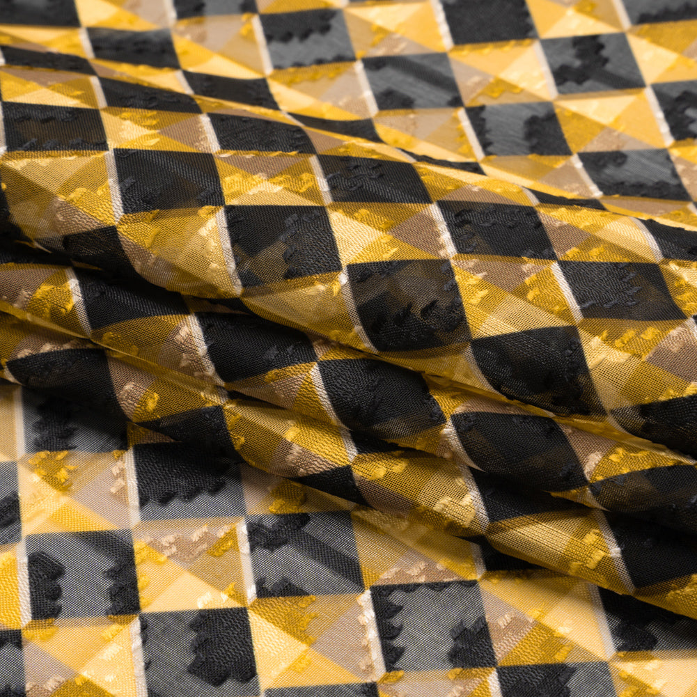 Geometric Burnout Polyester Woven Print - Yellow and Black Geometric - Mood Exclusive Raw Honey Glow