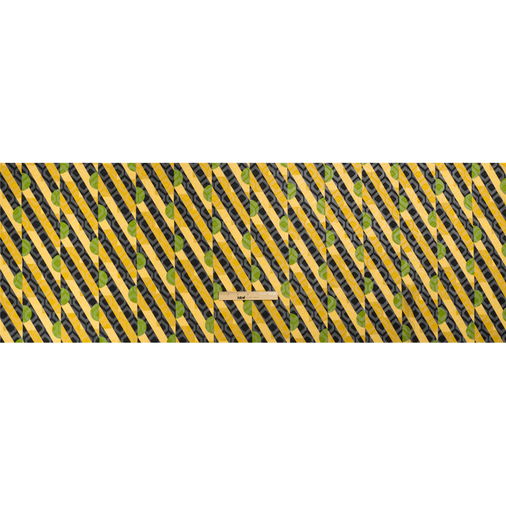 Geometric Burnout Polyester Woven Print - Goldenrod Half Circles and Stripes - Mood Exclusive Sunrise Kingdom