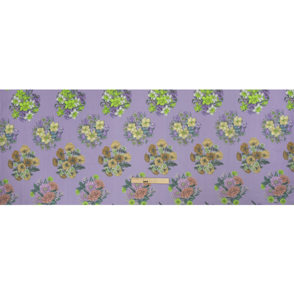 Crinkled Cotton Gauzy Woven Print - Light Purple Floral Bunches - Mood Exclusive Flower Shoppe