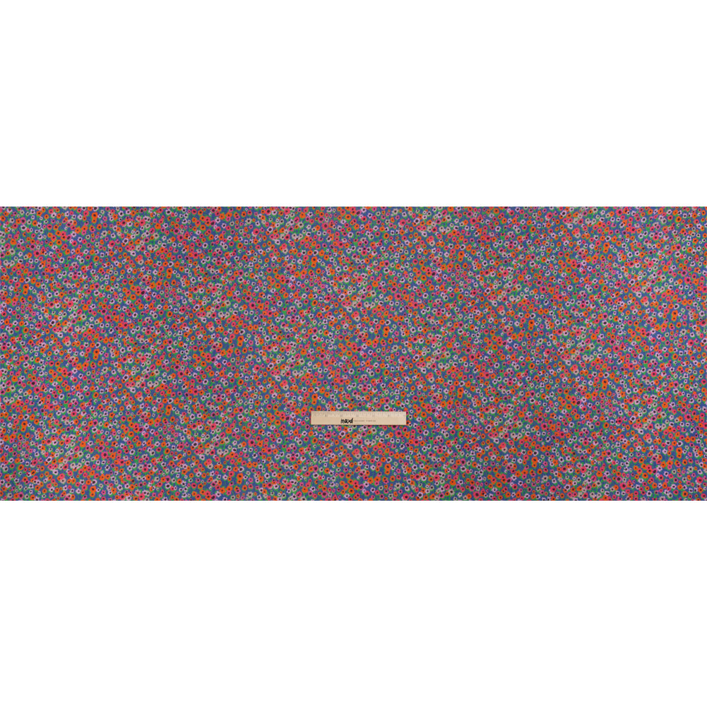 Crinkled Cotton Gauzy Woven Print - Hot Pink, Orange and Blue Floral - Mood Exclusive Bed of Begonias