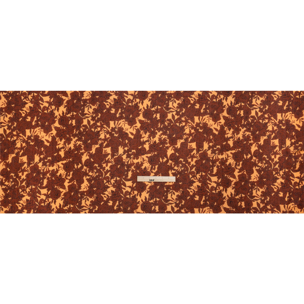 Crinkled Cotton Gauzy Woven Print - Rust and Pale Orange Floral - Mood Exclusive Floral Farewell