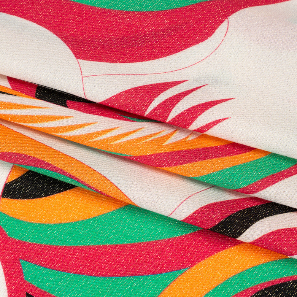 Metallic Viscose Woven Print - Pink, Green and White Abstract - Mood Exclusive Air Ride
