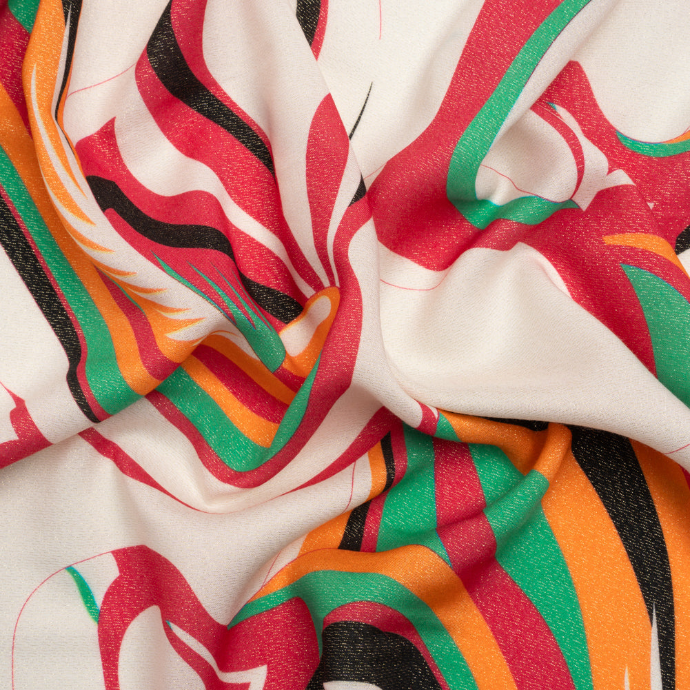 Metallic Viscose Woven Print - Pink, Green and White Abstract - Mood Exclusive Air Ride